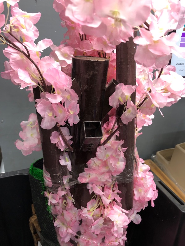 Photo 4 of *Minor Damage to Wood Fence-See Photos* Artificial Cherry Blossom Trees Handmade Light Pink Tree Indoor Outdoor Home Office Party Wedding (5FT Tall/1.5M)