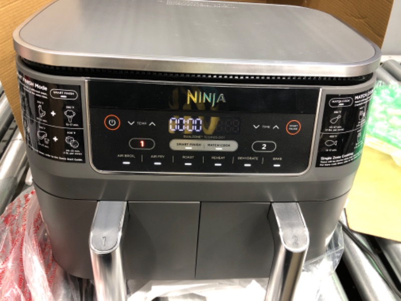 Photo 2 of *Tested* Ninja DZ201 Foodi 8 Quart 6-in-1 DualZone 2-Basket Air Fryer with 2 Independent Frying Baskets, Match Cook & Smart Finish to Roast, Broil, Dehydrate & More for Quick, Easy Meals, Grey