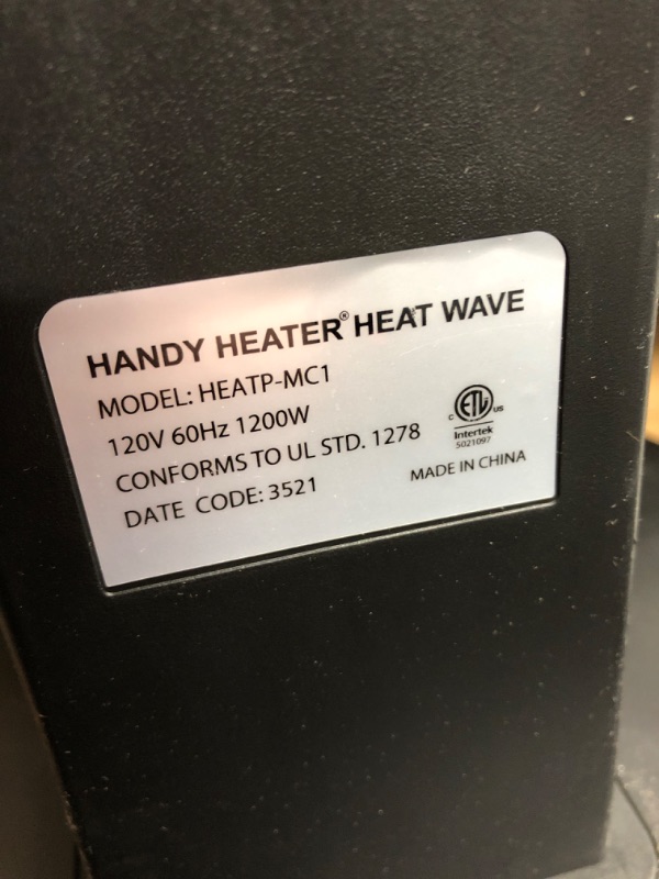 Photo 2 of *Doesn't Power On/Parts Only* Ontel Handy Heater Heatwave Parabolic Space Heater with Ceramic Heating Technology