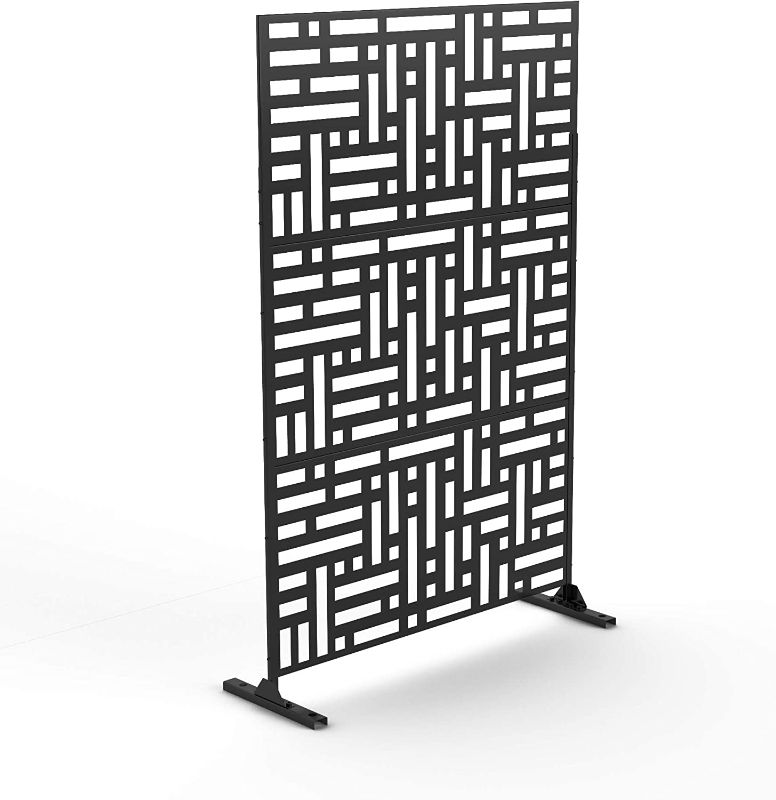 Photo 1 of *Missing Hardware/Stand-Dividers Only* NeuType Metal Privacy Screen Outdoor Decorative Privacy Screen with Stand Freestanding Privacy Screen for Patio, Garden, Balcony, Porch Featuring Precise Laser Cut Block(black)-narrow