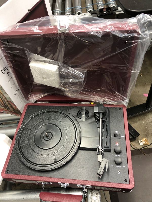 Photo 4 of Crosley CR8005F-BU Cruiser Plus Vintage 3-Speed Bluetooth in/Out Suitcase Vinyl Record Player Turntable, Burgundy Bluetooth In/Out Burgundy