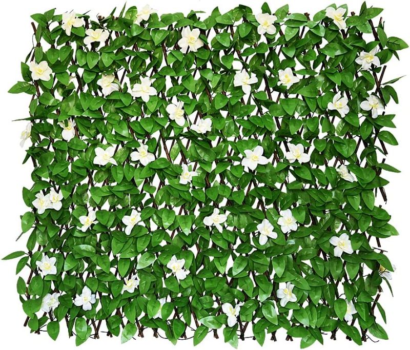 Photo 2 of 2 GLANT Expandable Fence Privacy Screen for Balcony Patio Outdoor,Decorative Faux Ivy Fencing Panel,Artificial Hedges (Single Sided Leaves) (1, Green-Flowers)
