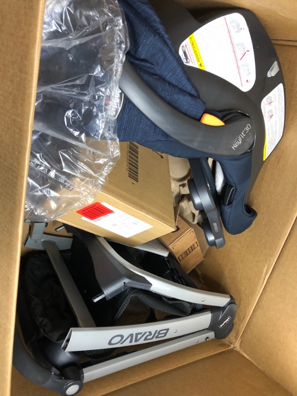 Photo 2 of Chicco Bravo 3-in-1 Trio Travel System, Bravo Quick-Fold Stroller with KeyFit 30 Infant Car Seat and base, Car Seat and Stroller Combo | Brooklyn/Navy Brooklyn Bravo