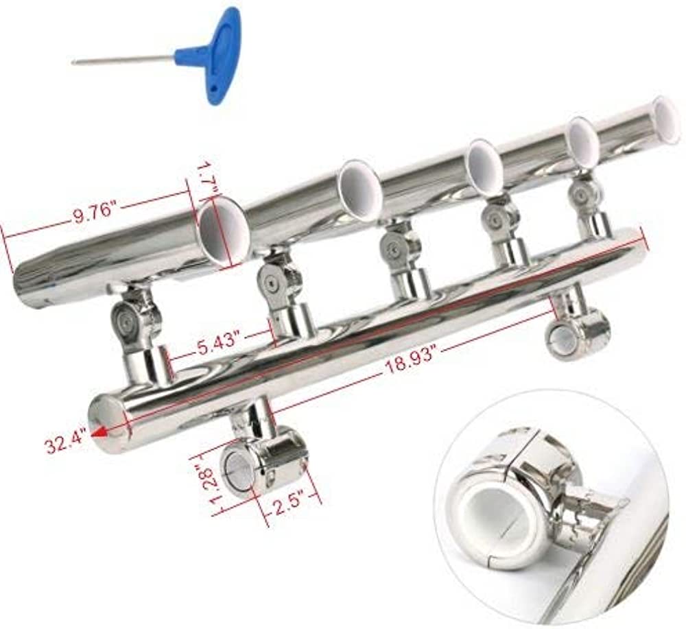 Photo 1 of Amarine-made 5 Rod Holders Angle Adjustable Rod Holders Fishing Console Boat T Top Rod Holder Rocket Launcher Adjustable Fishing Rod Holder for Rails 1" to 1-1/4"