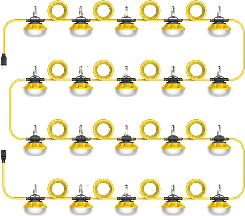 Photo 1 of ** NON-functional** Construction Lights String Temporary Lighting - 200ft Work Light Stringer with 20 Integrated Jobsite LED Lights, 20000LM Super Bright Led Work Lights Carabiner Hooks-20 Lights 