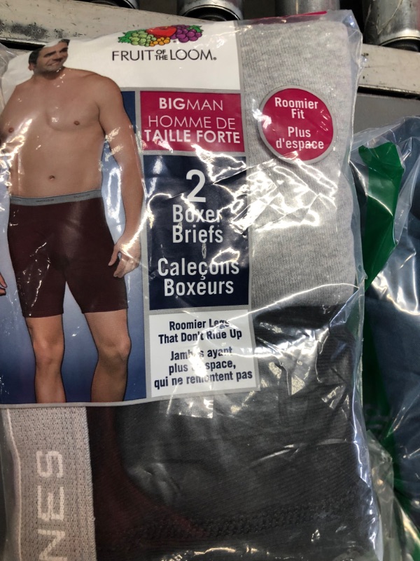 Photo 2 of 1 pack of 2 Fruit of the Loom Big Man Boxer Briefs,  Black/Grey Xxl