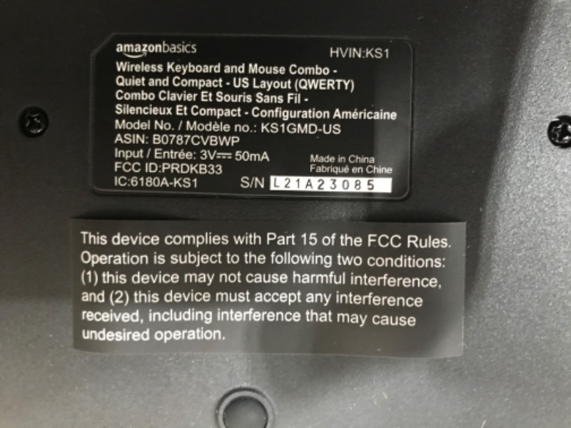 Photo 1 of Amazon Basics Wireless Computer Keyboard and Mouse Combo - Quiet and Compact - US Layout (QWERTY)