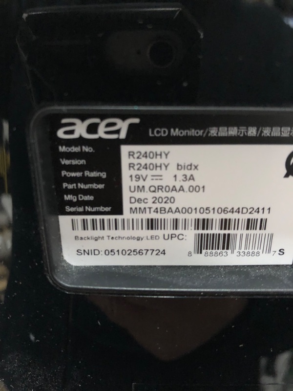 Photo 5 of Acer 23.8” Full HD 1920 x 1080 IPS Zero Frame Home Office Computer Monitor - 178° Wide View Angle - 16.7M - NTSC 72% Color Gamut - Low Blue Light - Tilt Compatible - VGA HDMI DVI R240HY bidx Monitor only 23.8-inch IPS 60Hz