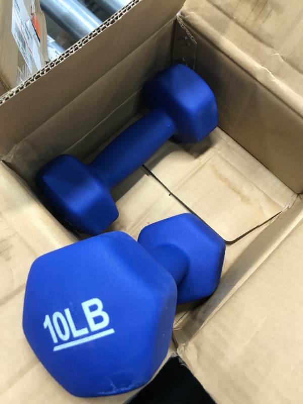 Photo 2 of Amazon Basics Neoprene Coated Dumbbell Hand Weight Set, 10-Pound, Set of 2, Navy