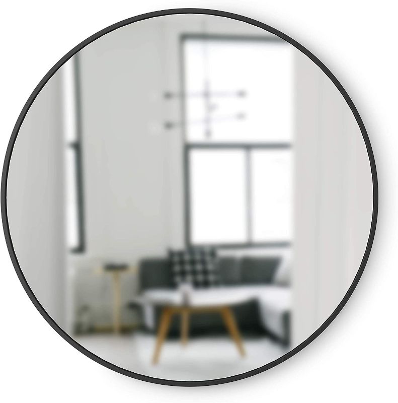 Photo 3 of  37” Round Wall Mirror with Rubber Frame, Modern Decor for Entryways, Washrooms, Living Rooms Inch, Black
Color:Black