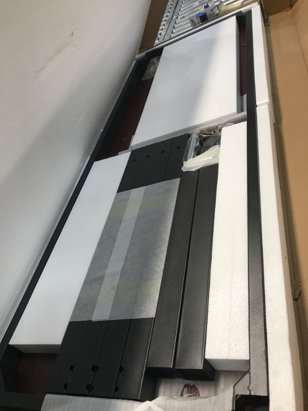 Photo 1 of Tribesigns Modern Computer Desk, 63 inches Large Office Desk Computer Table Study Writing Desk for Home Office, Solid Metal Frame 63*23.6 inch Teak + Black Leg