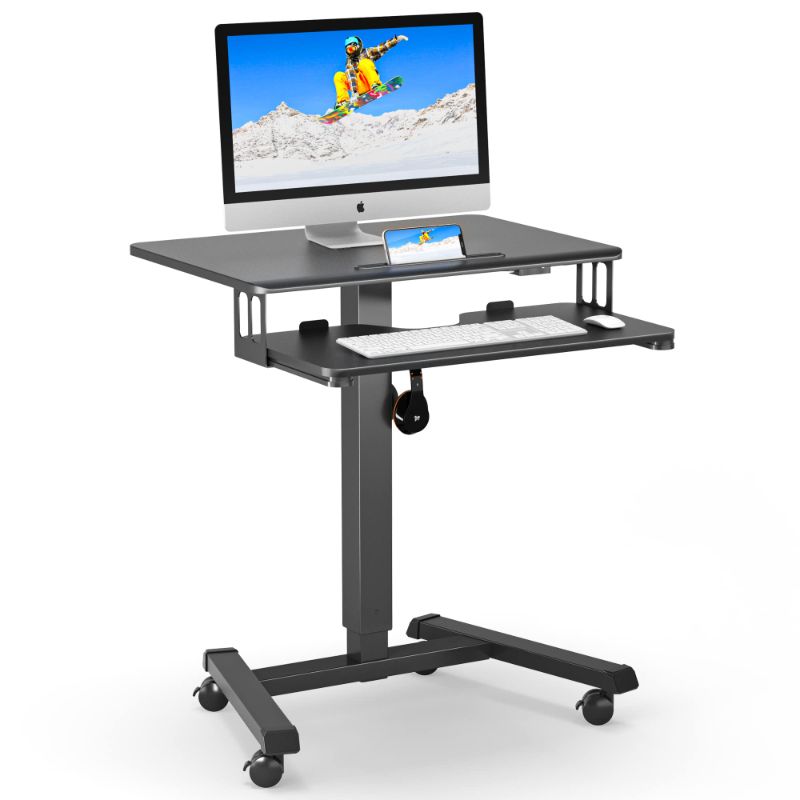 Photo 1 of ***LOOSE HARDWARE** BONTEC 25.6 INCH PNEUMATIC MOBILE STANDING DESK WITH KEYBOARD TRAY, COMPUTER WORKSTATION LAPTOP SIT OR STAND DESK ON WHEELS, HEIGHT ADJUSTABLE ROLLING STAND UP TABLE CART FOR ROOM, BEDROOM, OFFICE
