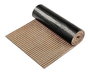 Photo 1 of A Roll Large Semi-Finished Striped Door Mat Waterproof Entry Mat with Rubber Lining, Indoor and Outdoor Rug for Wet Weather, Entrance Shoe Scraper, Kitchen, Bathroom (Khaki, 48 x 70 Inch)