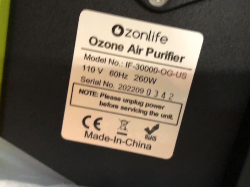 Photo 5 of Ozonlife Ozone Generator 30,000 mg/h Powerful Ozone Machine Odor Removal 10,000 Sqft Air Purifier for Industrial, Home, Car
