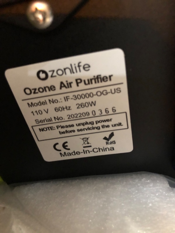 Photo 5 of Ozonlife Ozone Generator 30,000 mg/h Powerful Ozone Machine Odor Removal 10,000 Sqft Air Purifier for Industrial, Home, Car
