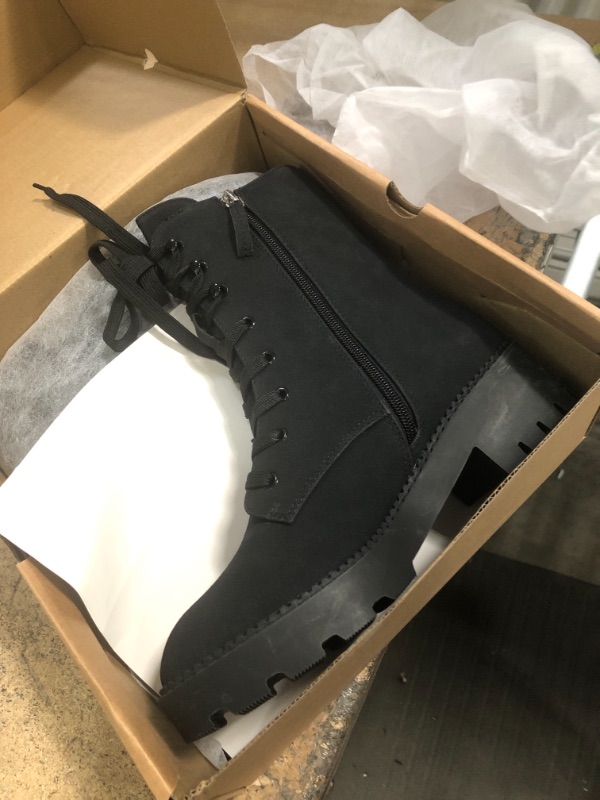 Photo 1 of Coutgo Women's Lace Up Combat Boots Military Ankle Booties No Slip Lug Sole Side Zipper Mid Calf Work Shoes Black 8