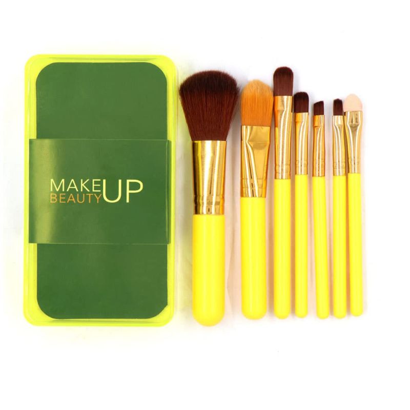 Photo 1 of 7 Pcs Makeup Brushes Set with Mini Box Eyeshadow Eyebrow Eyelash Brush Sets Professional Beauty Tools Short Handle (Yellow)
