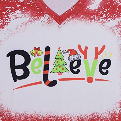 Photo 1 of Christmas Believe T-Shirt Cute Short Sleeve Believe Santa Tee Shirts for Women Christmas Vacation Shirt SIZE LARGE
