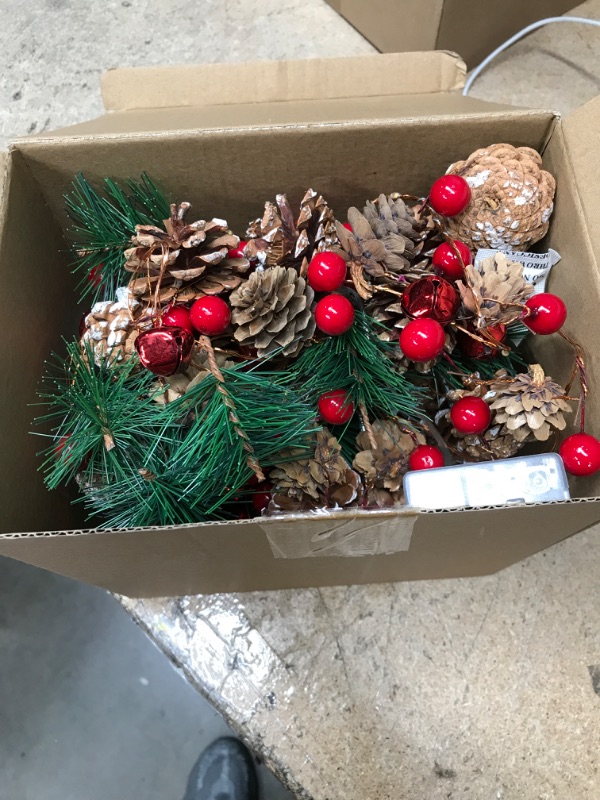 Photo 1 of 20 LED Christmas String Lights, 7 Ft Pinecone Red Berry Bell Xmas Garland with Lights Battery Operated Fairy String Lights with Pine Cone Indoor Outdoor Holiday Christmas Party Decorations
