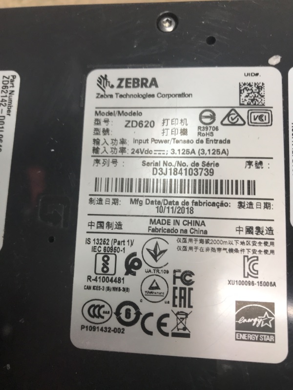 Photo 5 of ***TESTED POWERS ON*** Zebra - ZD620d Direct Thermal Desktop Printer with LCD Screen - Print Width 4 in - 203 dpi - Interface: WiFi, Bluetooth, USB, Serial, Ethernet - ZD62142-D01L01EZ (Renewed) ***MINOR SCUFFS ON BOTTOM SEE PHOTOS***