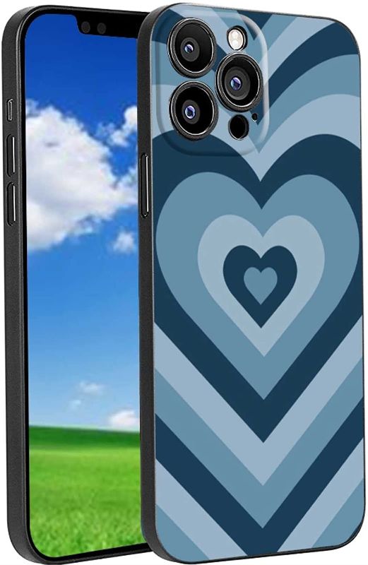 Photo 1 of Compatible with iPhone 14 Pro Heart Case, Blue Love Heart Swirl Coffee Latte Romantic Pattern Case for iPhone Girls Women, Soft Silicone Stylish Anti-Shock Scratchproof Case for iPhone
