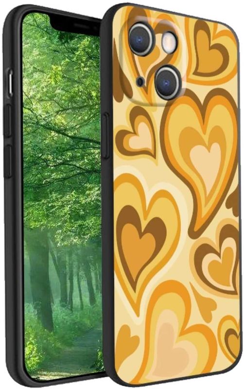 Photo 1 of Compatible with iPhone 14 Heart Case, Yellow Love Hearts Swirls Coffee Latte Romantic Pattern Case for iPhone Girl Women, Soft Silicone Stylish Anti-Shock Scratchproof Case for iPhone
