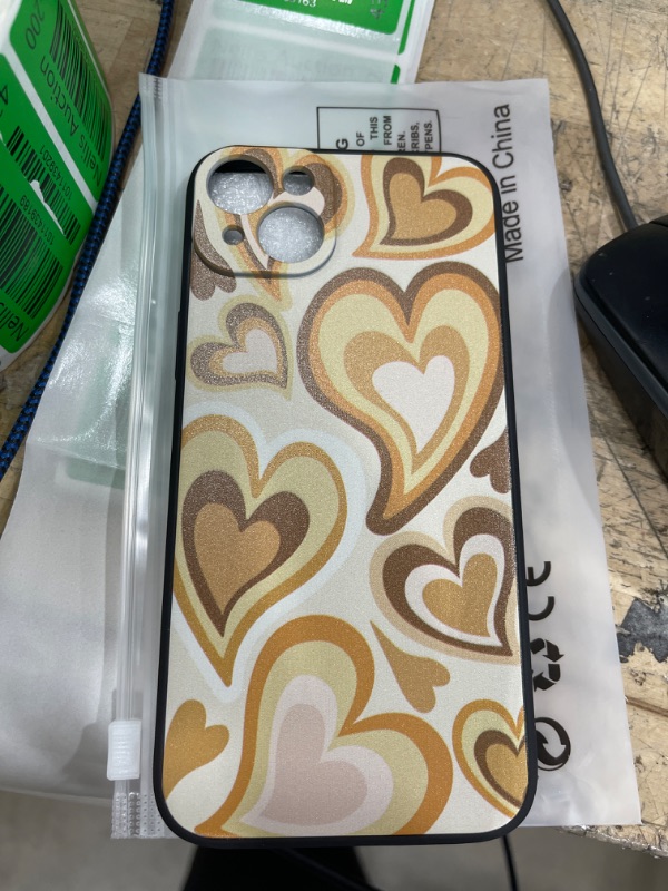 Photo 2 of Compatible with iPhone 14 Heart Case, Yellow Love Hearts Swirls Coffee Latte Romantic Pattern Case for iPhone Girl Women, Soft Silicone Stylish Anti-Shock Scratchproof Case for iPhone
