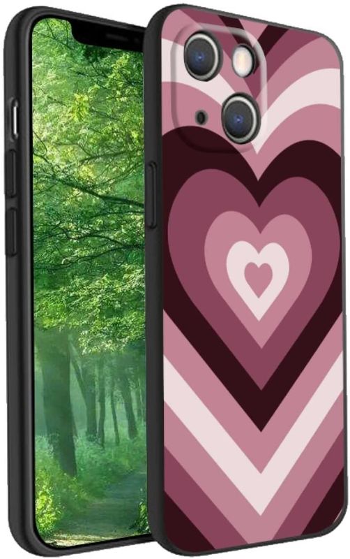 Photo 1 of Compatible with iPhone 14 Heart Case, Pink Purple Love Heart Swirl Coffee Latte Romantic Pattern Case for iPhone Girls Women,Soft Silicone Stylish Anti-Shock Scratchproof Case for iPhone
