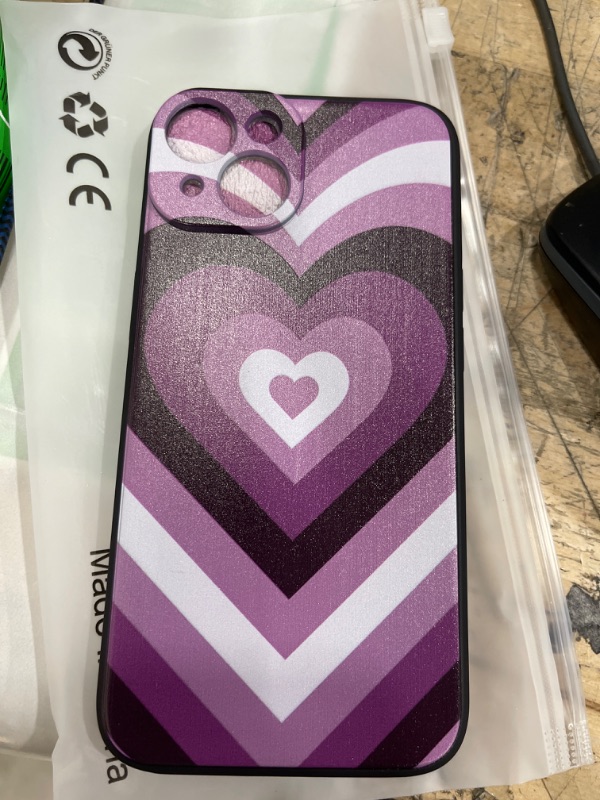 Photo 2 of Compatible with iPhone 14 Heart Case, Pink Purple Love Heart Swirl Coffee Latte Romantic Pattern Case for iPhone Girls Women,Soft Silicone Stylish Anti-Shock Scratchproof Case for iPhone
