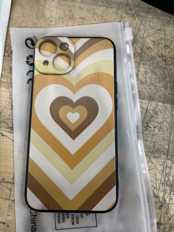 Photo 1 of Compatible with iPhone 14 Plus Heart Case, Yellow Love Heart Swirl Coffee Latte Romantic Pattern Case for iPhone Girl Women, Soft Silicone Stylish Anti-Shock Scratchproof Case for iPhone
