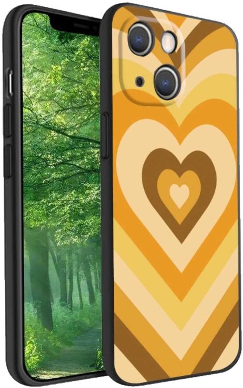 Photo 1 of Compatible with iPhone 14 Plus Heart Case, Yellow Love Heart Swirl Coffee Latte Romantic Pattern Case for iPhone Girl Women, Soft Silicone Stylish Anti-Shock Scratchproof Case for iPhone
