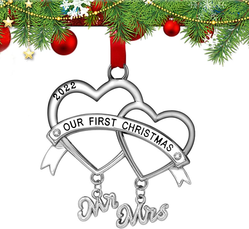 Photo 1 of 2022 Our First Christmas as Mr. and Mrs. Ornament, First Christmas Married Ornaments Wedding Gifts for Couple, Christmas Tree Ornaments Hanging Accessories, Xmas Decoration Newlywed Christmas Bauble 4pk