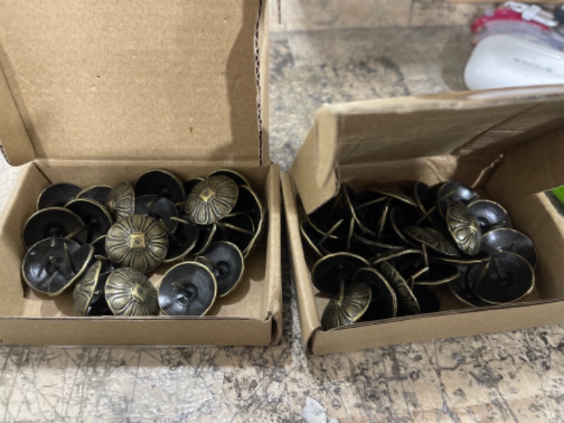 Photo 1 of Antique Bronze Daisy Decorative Nails, OZXNO 48 PCS Upholstery Tacks Round Head Furniture Thumb Push Pins for Sofa Cork Board Message Board Photo Walls - 23 mm Dia 23mm Dia