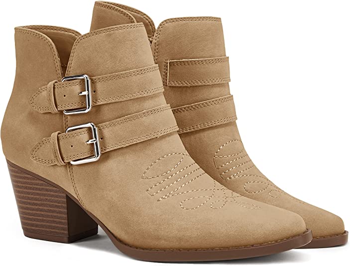 Photo 1 of PiePieBuy Womens Side Zipper Ankle Boots Chunky Stacked Low Heel V Cut Out Pointed Toe Booties
