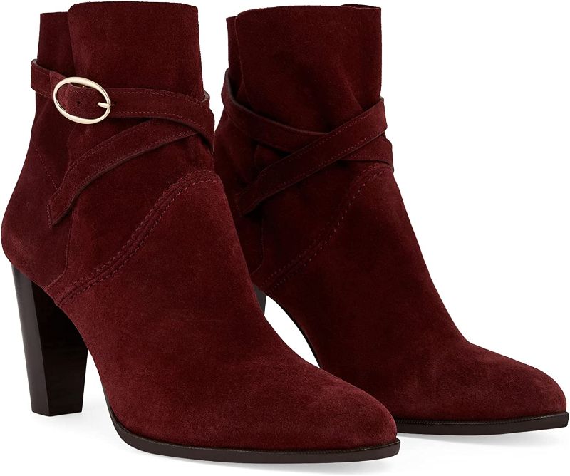 Photo 1 of Rilista Womens Pointed Toe Ankle Booties Chunky Block Heel Buckle Strap Faux Suede Dress Boot Shoes