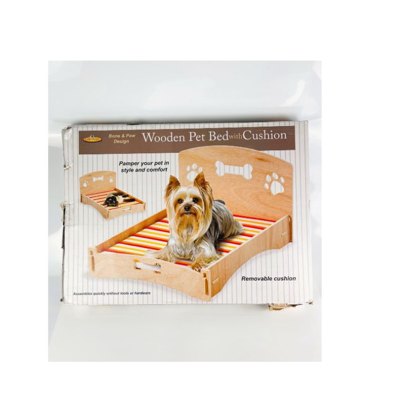 Photo 2 of WOODEN BONE AND PAW PET BED WITH REMOVABLE COVER WATER RESISTANT NO TOOLS NEEDED NEW $79.99