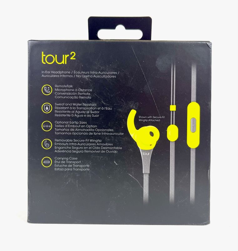 Photo 2 of  EARPHONES WITH REMOTE TALK WRAP AROUND CABLE CARRYING CASE THREE PAIRS OF MULTISIZED SHAPE EARTIPS SWEAT AND WATER RESISTANT AND REMOVABLE SECURE FIT WINGTIP NEW IN BOX 