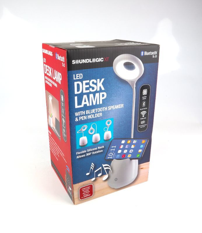 Photo 1 of 
SOUNDLOGIC LED DESK LAMP WITH BLUETOOTH SPEAKER PEN HOLDER PHONE HOLDER RECHARGEABLE BATTERY AND BENDABLE NECK NEW $ 30
