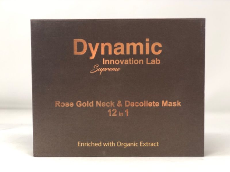 Photo 4 of DYNAMIC SUPREME INNOVATION LAB ROSE GOLD NECK AND DECOLLETE MASK 12 IN 1 ENRICHED WITH ORGANIC EXTRACTS REJUVENATE AND NOURISH DEEP TISSUES FACE AND NECK REDUCE VISIBLE SIGNS OF AGING VITAMINS ANTIOXIDANTS MINERALS RADIANT SKIN HYALURONIC ACID NEW IN BOX 