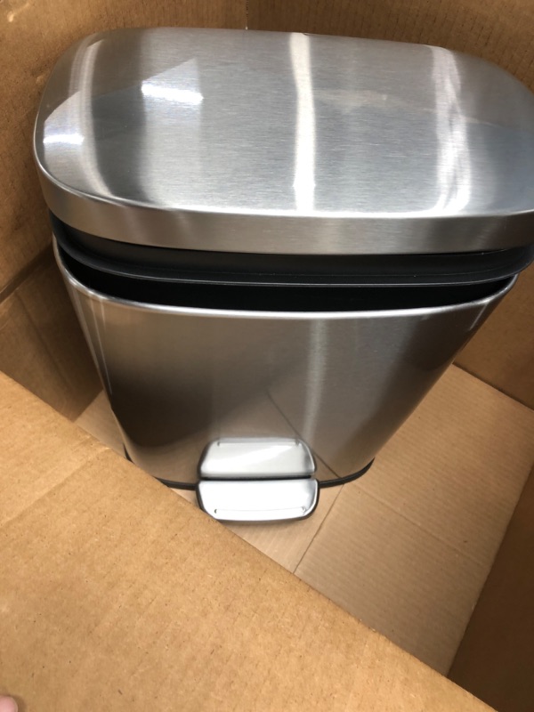 Photo 2 of Amazon Basics 12 Liter / 3.1 Gallon Soft-Close, Smude Resistant Trash Can with Foot Pedal - Brushed Stainless Steel, Satin Nickel Finish 12L / 3.1 Gallon