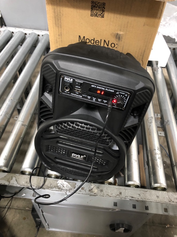 Photo 2 of Portable Bluetooth PA Speaker System - 300W Rechargeable Outdoor Bluetooth Speaker Portable PA System w/ 8” Subwoofer 1” Tweeter, Microphone In, Party Lights, MP3/USB, Radio, Remote - Pyle PPHP835B