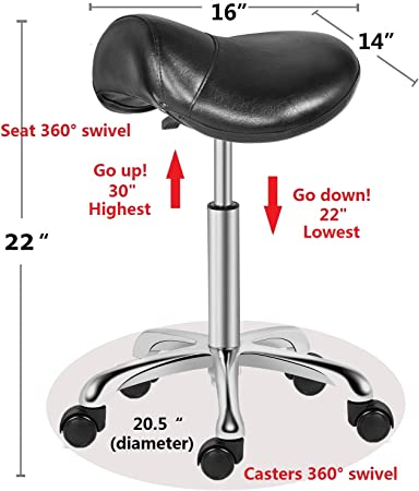 Photo 1 of Kaleurrier Saddle Stool Rolling Swivel Height Adjustable with Wheels,Heavy Duty Stool,Ergonomic Stool Chair for Lab,Clinic,Dentist,Salon,Massage,Office and Home Kitchen (Black, Without Back) Black Without Back