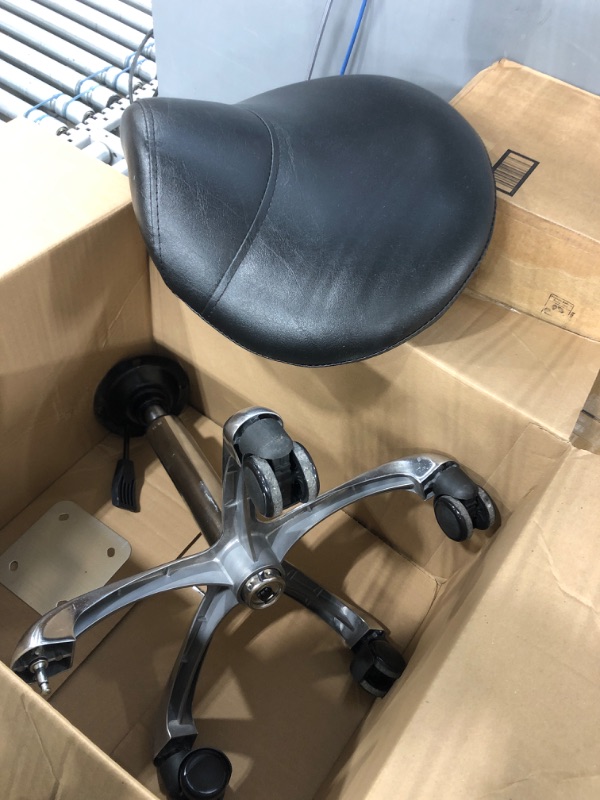 Photo 1 of Kaleurrier Saddle Stool Rolling Swivel Height Adjustable with Wheels,Heavy Duty Stool,Ergonomic Stool Chair for Lab,Clinic,Dentist,Salon,Massage,Office and Home Kitchen (Black, Without Back) Black Without Back