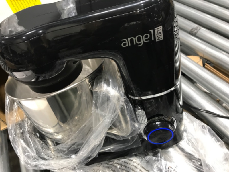 Photo 2 of *Tested-Cracked-See Last photo* Mini Angel Electric Stand Mixer, 5.5 Quarts, Dough Hook, Flat Beater, Wire Whisk Attachments, 10+P Speeds with Splash Guard, Black with DIY Stickers