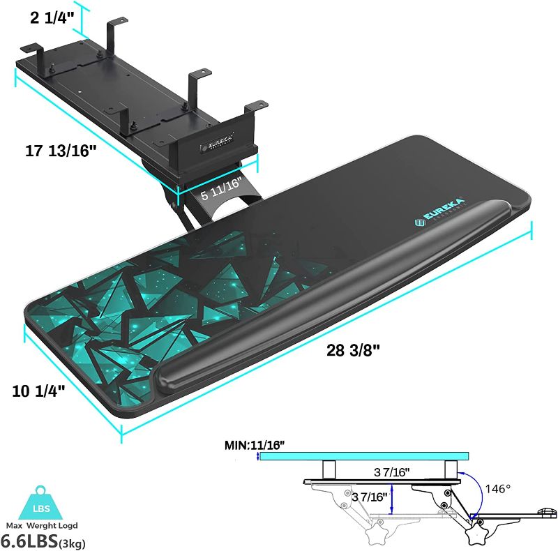 Photo 1 of EUREKA ERGONOMIC Height Adjustable Mouse & Keyboard Tray Under Desk, 28x10'' Large Slide Out Swivel Tilt Computer Keyboard Drawer with Mouse Pad for Gaming Home Office Desk, Dual Mount