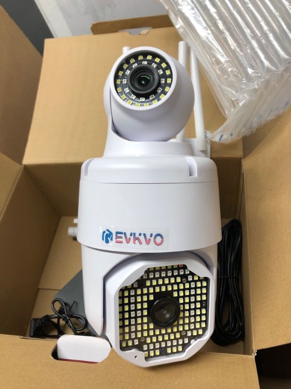 Photo 2 of EVKVO With Motion Security Outdoor Camera Tilt Sirens View 1080P Pan WiFi Night And 355° Spotlight Wireless Color Detection Home Webcam