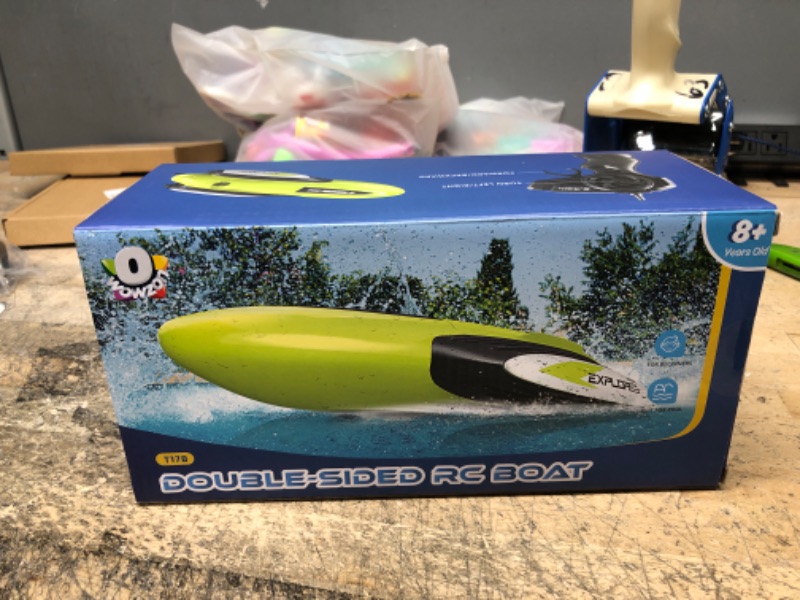 Photo 1 of O WOWZON RC Boat - Double Sided Driving Design Remote Control Boat for Summer Pools and Lakes with LED Light, 2.4 GHZ for Beginner Adults and Kids RC Boats Toys Gifts