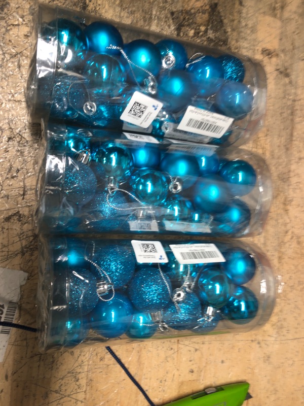 Photo 2 of *3PACK* Christmas Ball Pendant, Decorative Shatterproof Christmas Tree Pendants Hanging 40mm Christmas Baubles Balls Ornaments Set Pack of 24 pcs (Lake Blue Christmas Balls)