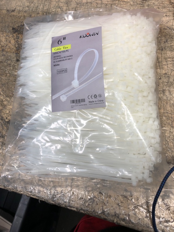 Photo 2 of 1000 Pack 6 Inch Bulk KOOWIN Nylon Plastic Cable Zip Ties Small Wire Wraps White 6 inch 18 lb (1000 pcs) White