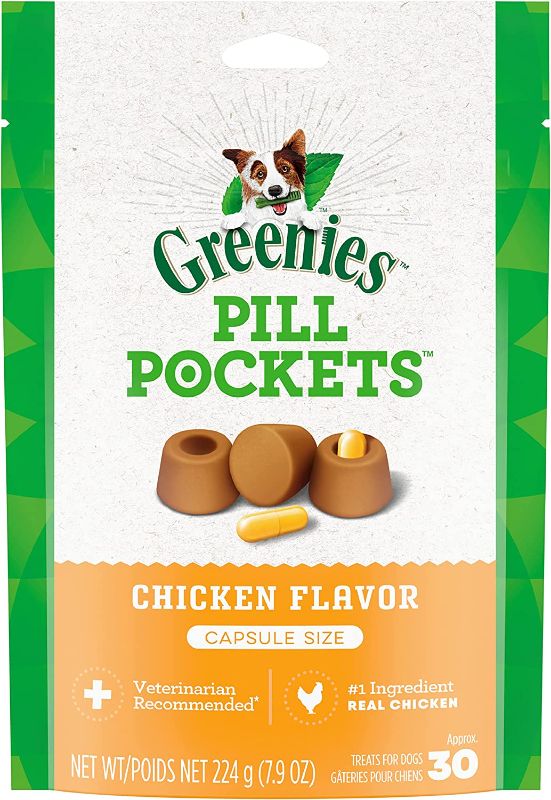 Photo 1 of **BB: 12/2023**- 5 PACKS OF- GREENIES PILL POCKETS for Dogs Capsule Size Natural Soft Dog Treats, Chicken Flavor, 7.9 oz. Pack (30 Treats)
